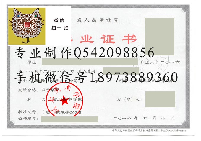 河北美术学院毕业证样本2018年成人函授专科图片